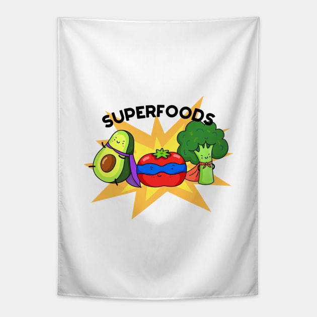 Superfoods Cute Food Veggie Pun Tapestry by punnybone