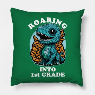 Cute Dinosaur Roaring Into 1st Grade Pillow