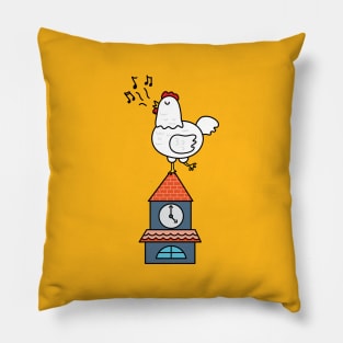 cute rooster on top of clock tower Pillow