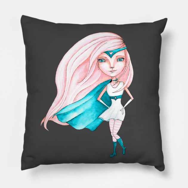 Super Gal (Peach & Green) Pillow by LittleMissTyne