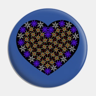 White and blue snowflakes fancy heart Pin