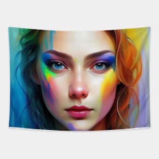 Rainbow girl, Colorful portrait, Rainbow colors, Vibrant personality Tapestry