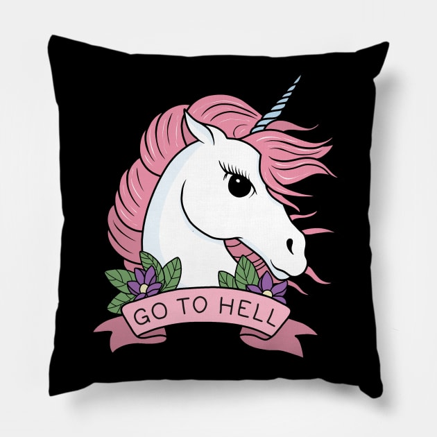 Go to Hell - Unicorn Pillow by valentinahramov