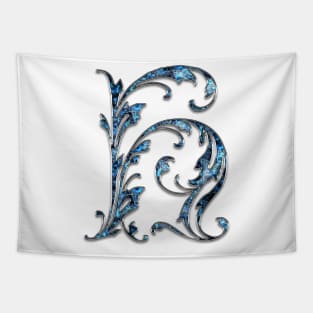 Ornate Blue Silver Letter H Tapestry