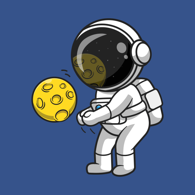 Cute Astronaut Playing Volleyball Moon Cartoon by Catalyst Labs