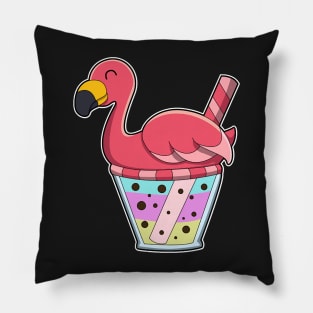 Flamingo with Mug of Juice & Drinking straw Pillow