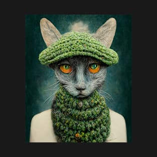 Winter Cat Portrait, Cute Cat Wearing knitted Hat Thanksgiving Christmas T-Shirt