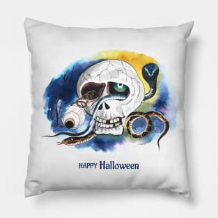 Happy Halloween Skull Snake Pillow