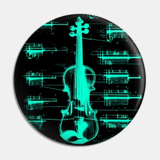 Teal Neon Da Vinci violin blueprint Pin