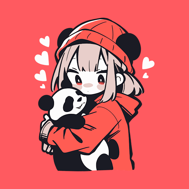 Cute Anime Girl Holding a Panda by TeeTopiaNovelty