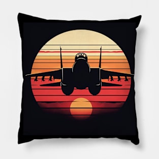 F14 Tomcat Fighter Jet Silluhette Sunset Pillow