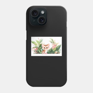 Whimsical Jungle Cat Watercolor Illustration Phone Case