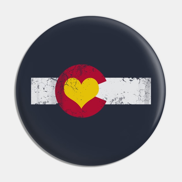 Colorado Flag Heart Sun Retro Fade Pin by E