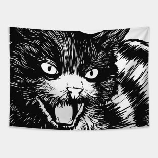 Halloween Cat illustration black and white Tapestry