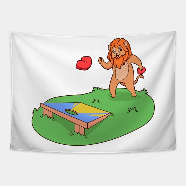 Lion playing cornhole Tapestry by Modern Medieval Design