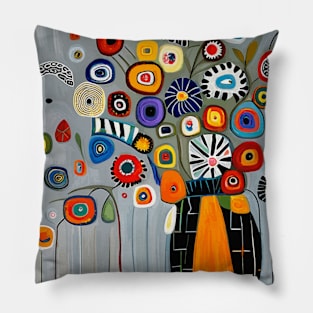 Abstract Flowers in a Black and Orange Vase Pillow