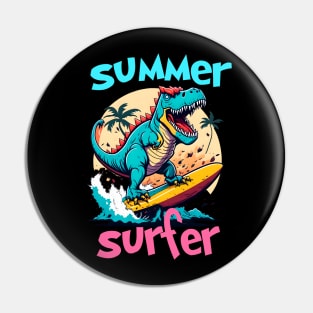 Summer Dinosaur Surfer Funny Pin