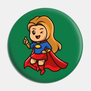 Cute Super Hero Girl Cartoon Illustration Pin