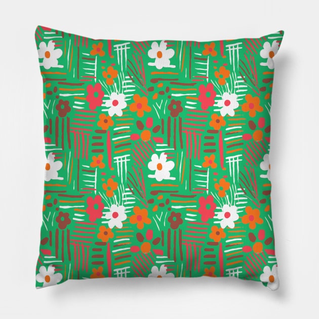 Minimal soft style floral and stripes green Pillow by Remotextiles