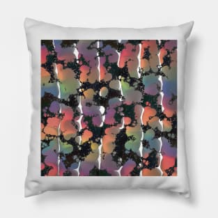 Rainbow Splatter Globs, Splashes and Stripes on Black and White Pillow