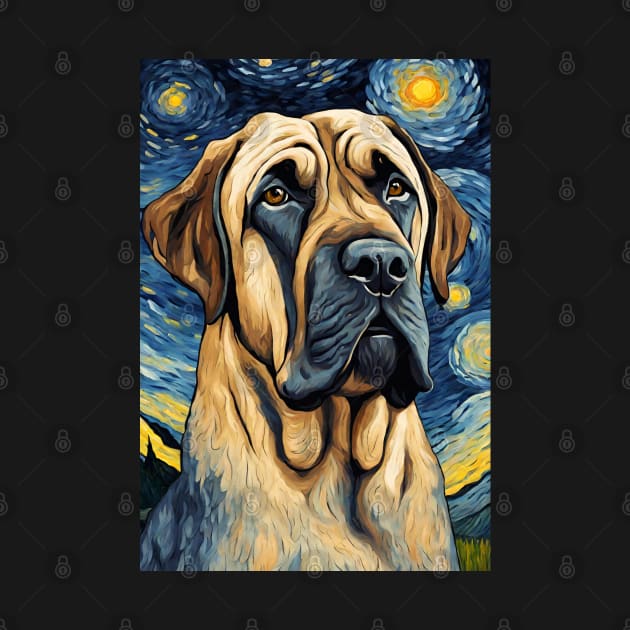 Mastiff Dog Breed Painting in a Van Gogh Starry Night Art Style by Art-Jiyuu