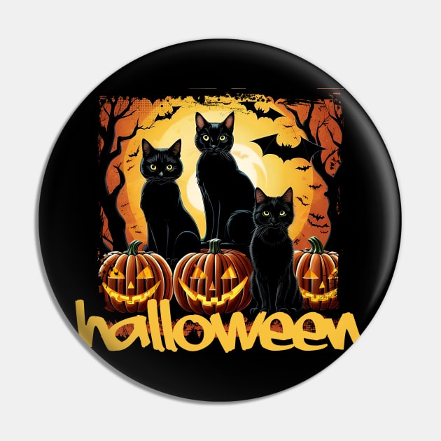 Black Cats on Halloween Night Pin by YellowMadCat
