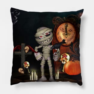 Cute, funny mummy with crow, halloween design Pillow