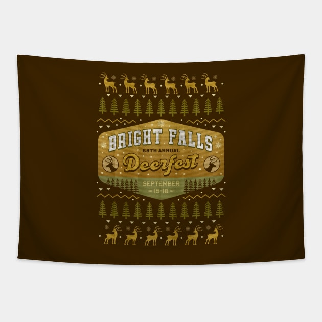 Deerfest Bright Falls Ugly Sweater Tapestry by Lagelantee