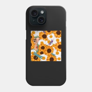 Sunflowers, Daisies and The Dragonflies Phone Case