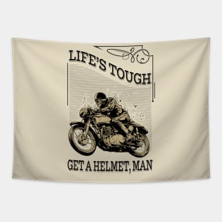 Tough - Life's tough get a helmet man - Skull Motorcycle Tapestry