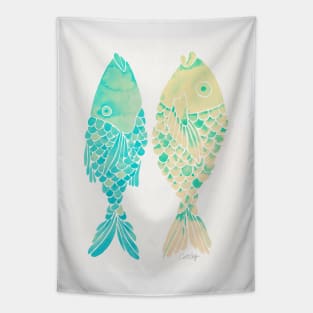 indonesian fish turquoise cream Tapestry