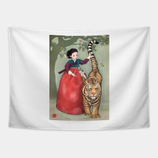 Woman and Tiger in Hanbok Tapestry