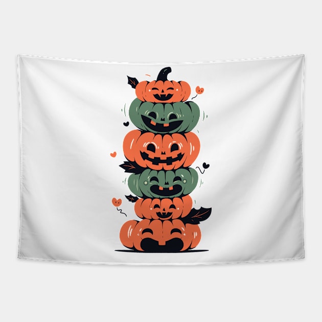 Cute Cozy Pumpkins T-Shirt, Whimsical Pumpkin Faces Top, Adorable Pumpkin Patch Tee, Halloween Farmer Apparel Tapestry by Indigo Lake
