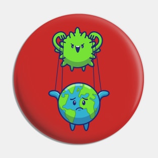 Corona Virus Controlling World Cartoon Pin