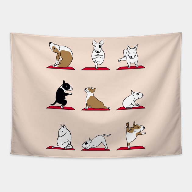 Bull Terrier Yoga Tapestry by huebucket