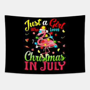 Just A Girl Who Loves Christmas In July Flamingo Tapestry