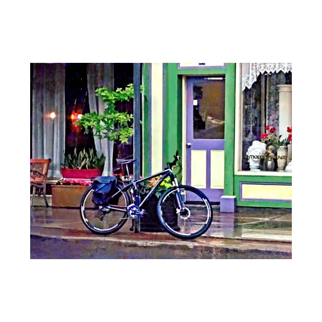 Owego NY - Bicycle Parked on Rainy Street by SusanSavad