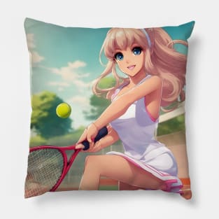 anime girl holding a tennis racquet Pillow