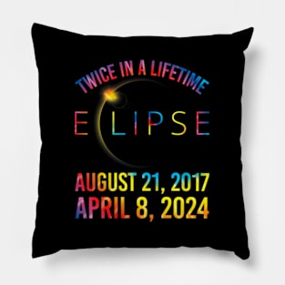 Twice In A Lifetime Solar Eclipse 2024 Tie Dye Pillow