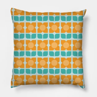 Mod Geo Floral Pattern Aqua, Orange Pillow