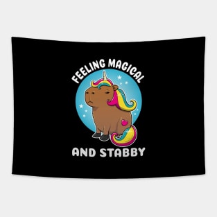 Feeling magical and stabby Cartoon Capybara Unicorn Tapestry