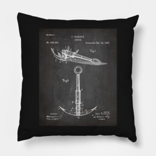 Boat Anchor Patent - Sailing Sailor Lake House Art - Black Chalkboard Pillow