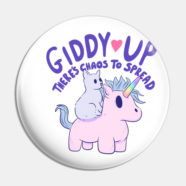 Cute Cat Riding Unicorn - Giddy Up, There’s Chaos to Spread Pin by Jess Adams