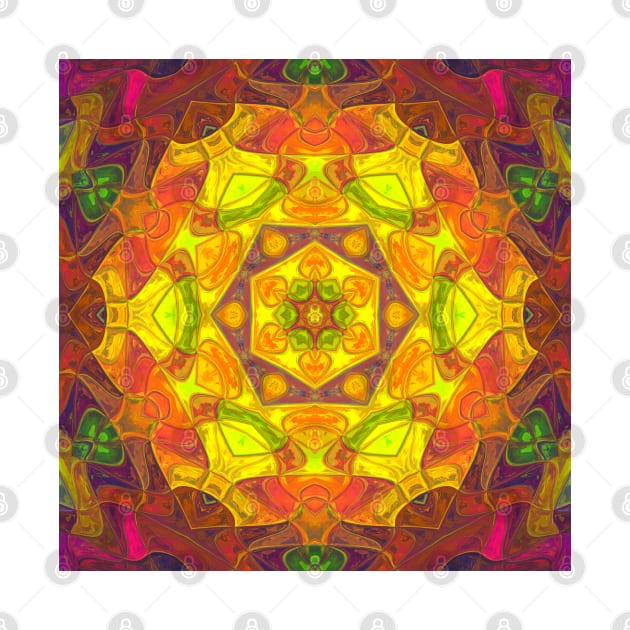 Mosaic Mandala Flower Pink Purple and Yellow by WormholeOrbital