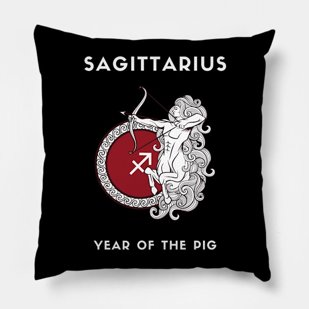 SAGITTARIUS / Year of the PIG Pillow by KadyMageInk