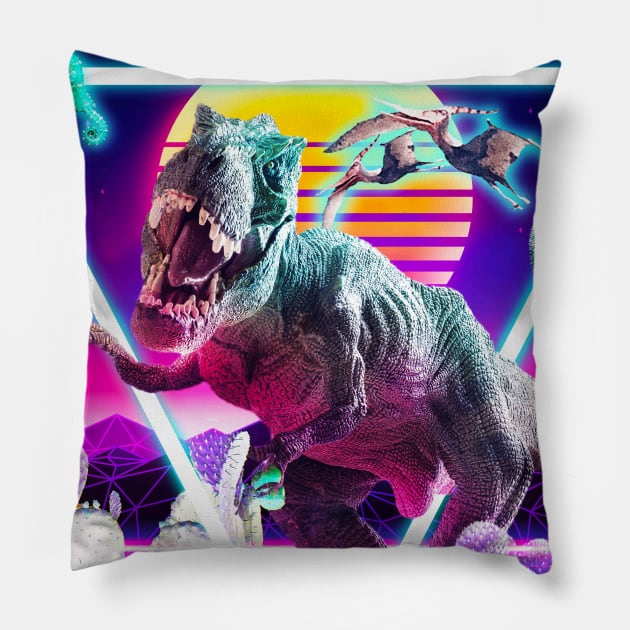 Dinosaur Rave Raving T-Rex Pillow by Random Galaxy