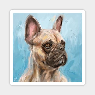 Loose Thick Oil Painting of a French Bulldog on Light Blue Background Magnet