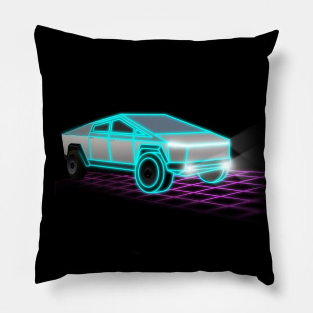 Retro 80s Electric Cyber Truck Pillow by Shannon Marie