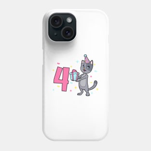 I am 4 with cat - girl birthday 4 years old Phone Case