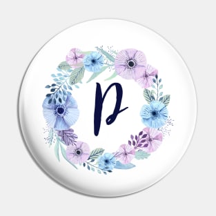 Floral Monogram P Icy Winter Blossoms Pin